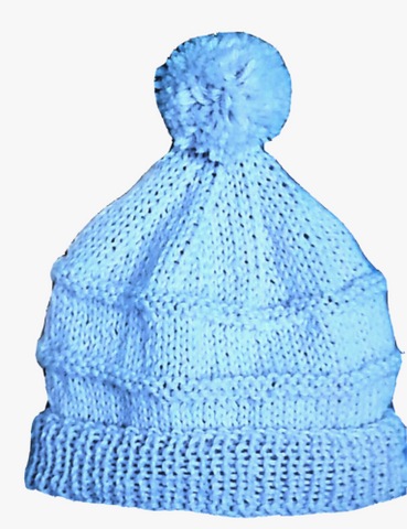 PALE BLUE - Size 000 - RIB-KNIT POMPOM BEANIE