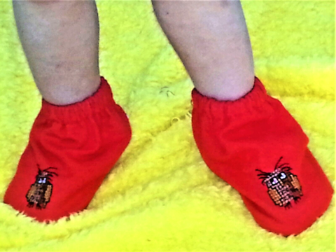 RED FLANNEL BOOTIES - WINDSWEPT OWL - Fits 9 months to size 2