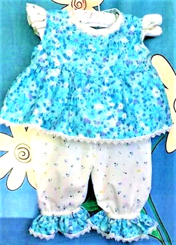 2 PCE BLUE FLORAL CRAWLER TOP & BLOOMERS - Size 000