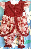 2PCE BURGUNDY FLORAL CRAWLER SET - TOP & BLOOMERS - Size 00